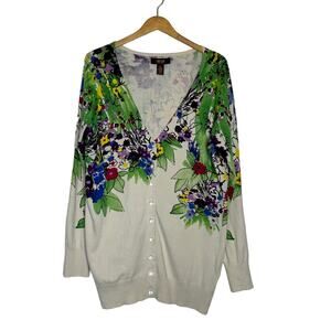 Victor Alfaro Sweater Womens Large Multicolor‎ Silk Floral Cardigan Art to Wear